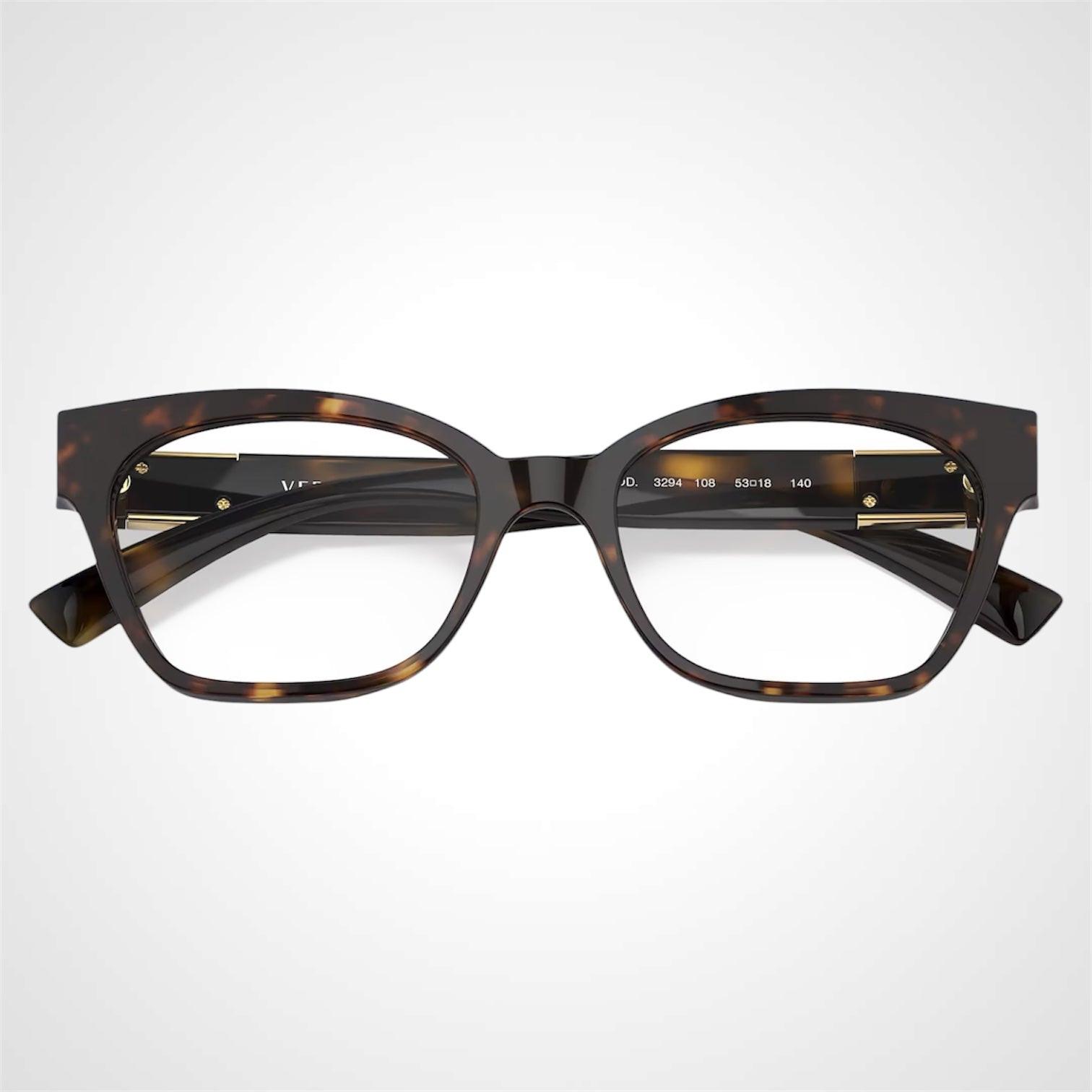 Versace VE3294 108 brown havana acetate square gold medusa eyeglasses front view