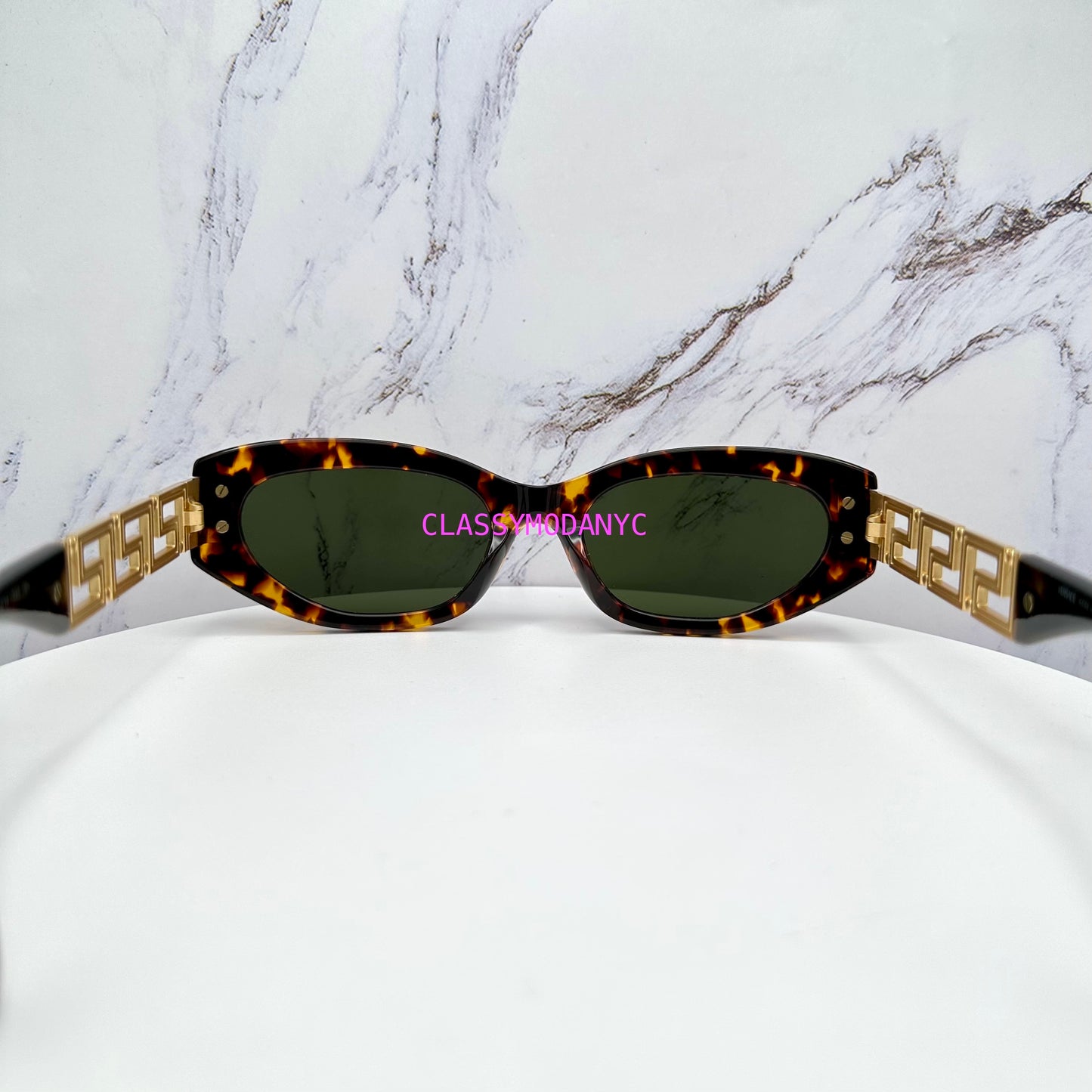 Versace Sunglasses VE4501 551471 for women in brown and gold with green lens back view 