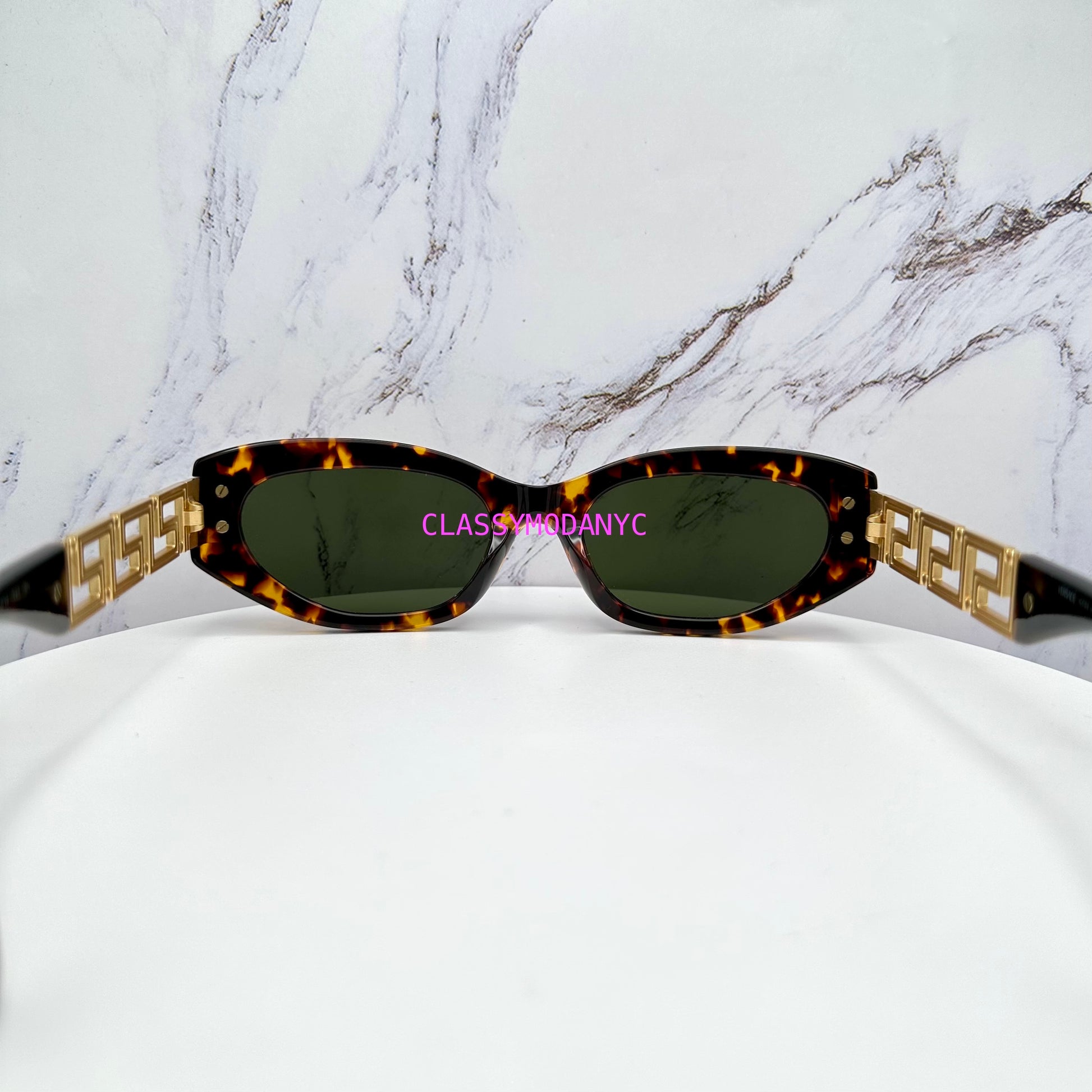 Versace Sunglasses VE4501 551471 for women in brown and gold with green lens back view 