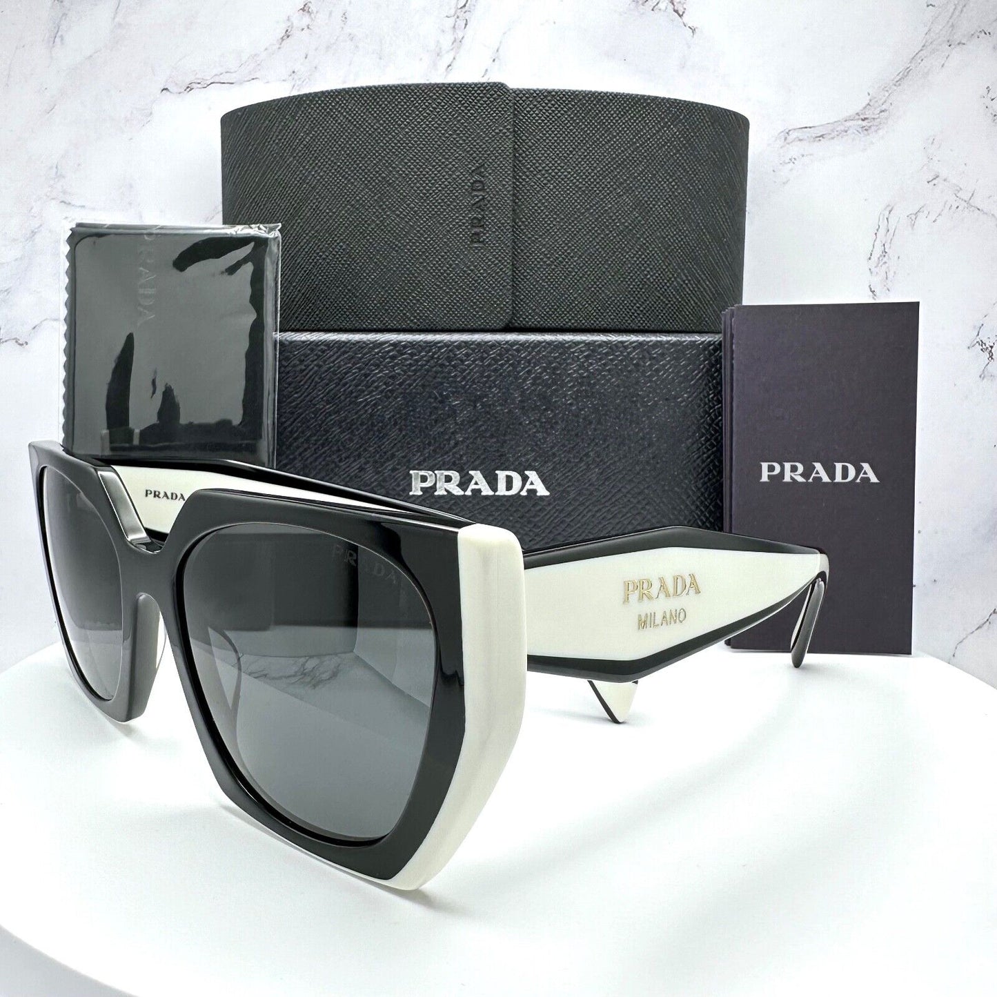 PRADA Symbole Black White Gold Sunglasses PR15WS