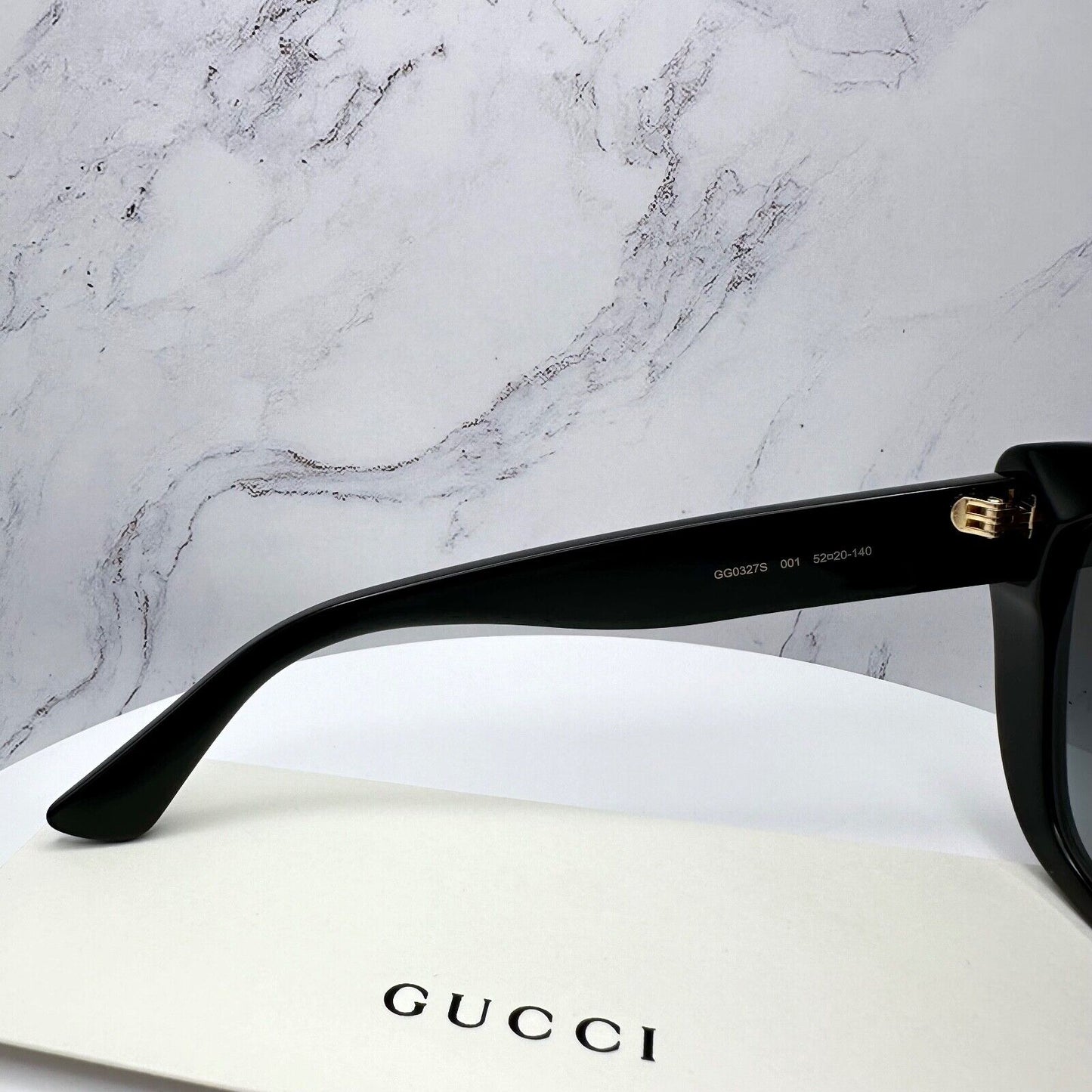 Gucci Sunglasses Black Gold GG0327S 001 Cat Eye