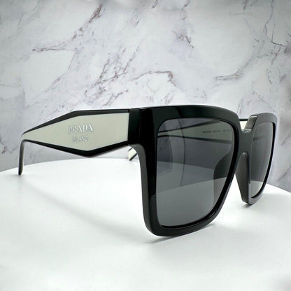 Prada 0PR24ZS 1AB5S0 black white square grey gradient sunglasses side view silver symbole logo
