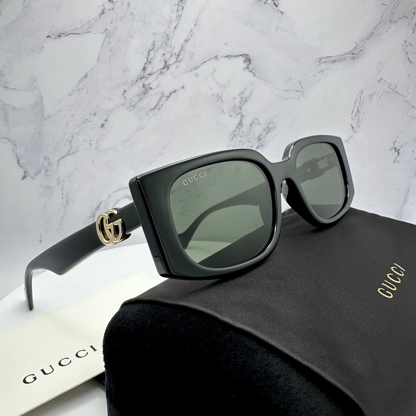 Gucci New Sunglasses Black Gold 3D Interlocking GG Logo GG1534S 001