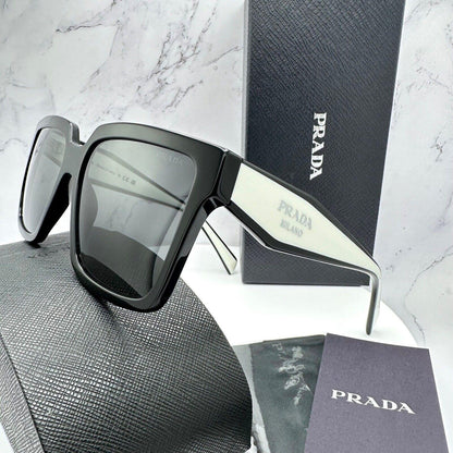 Prada 0PR24ZS 1AB5S0 black white square grey gradient sunglasses side view