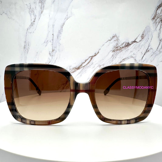 Burberry BE4323 400513 brown check square women's sunglasses front view