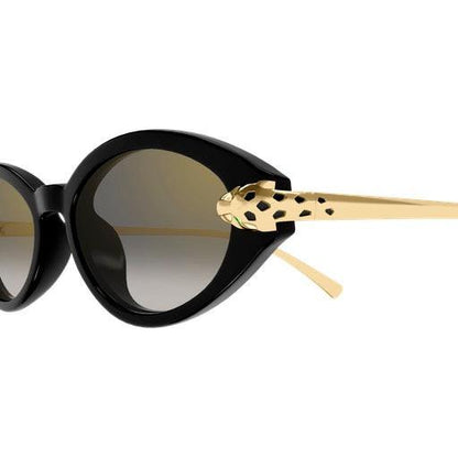 Cartier CT0634S 001 black oval gold panther grey sunglasses front view