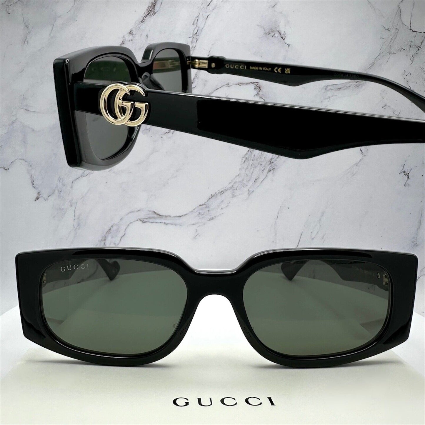 Gucci New Sunglasses Black Gold 3D Interlocking GG Logo GG1534S 001