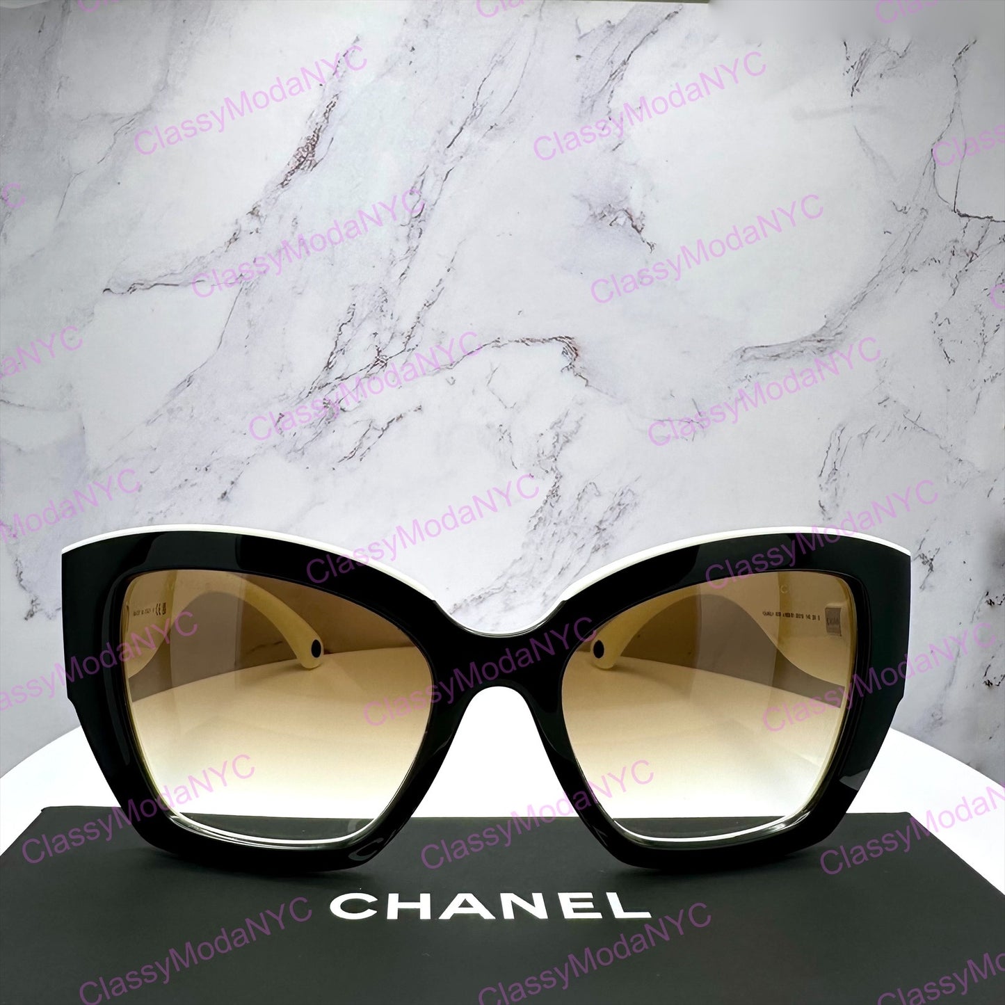 CH6058 C1656/51 Chanel black white butterfly sunglasses front view 