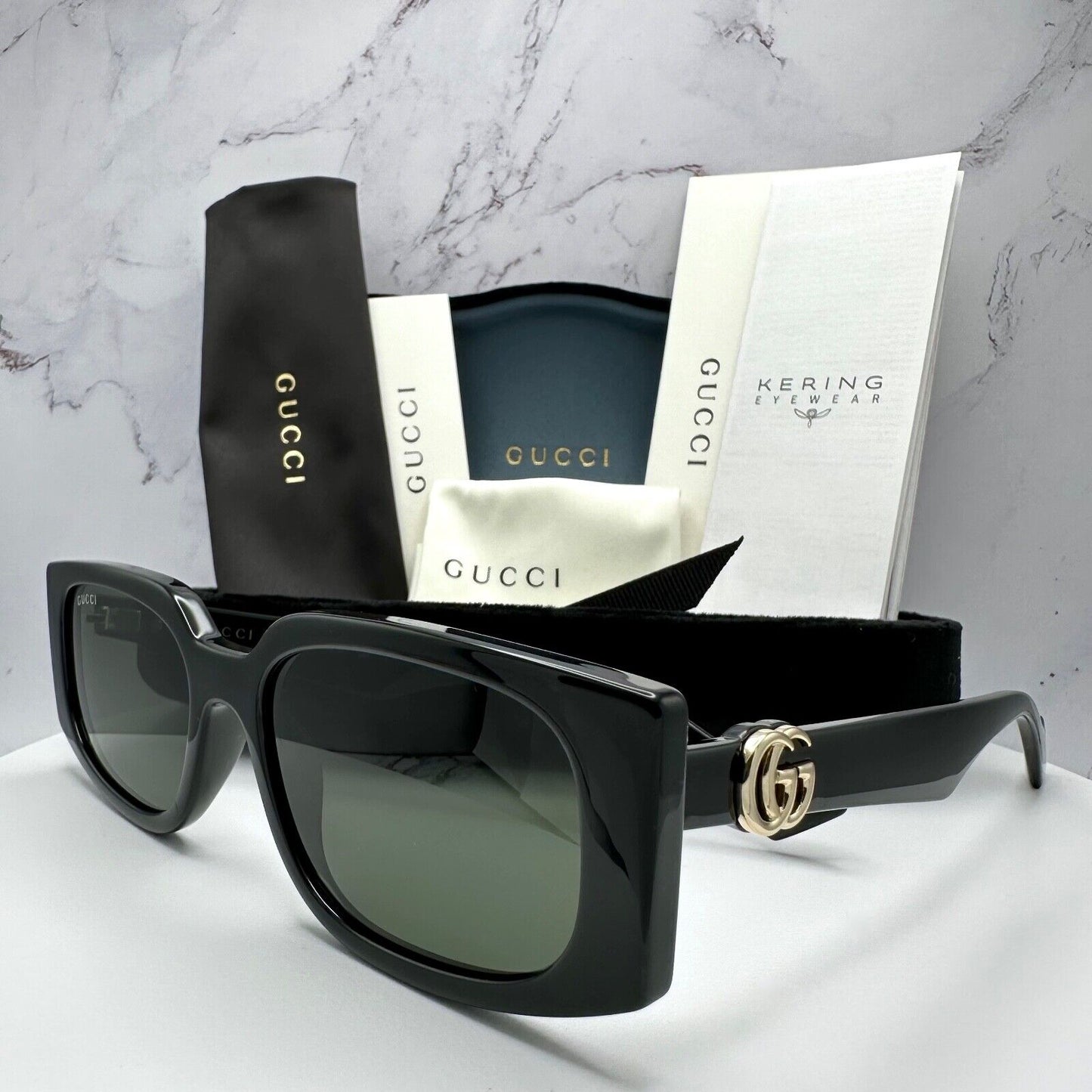 Gucci New Sunglasses Black Gold 3D Interlocking GG Logo GG1534S 001