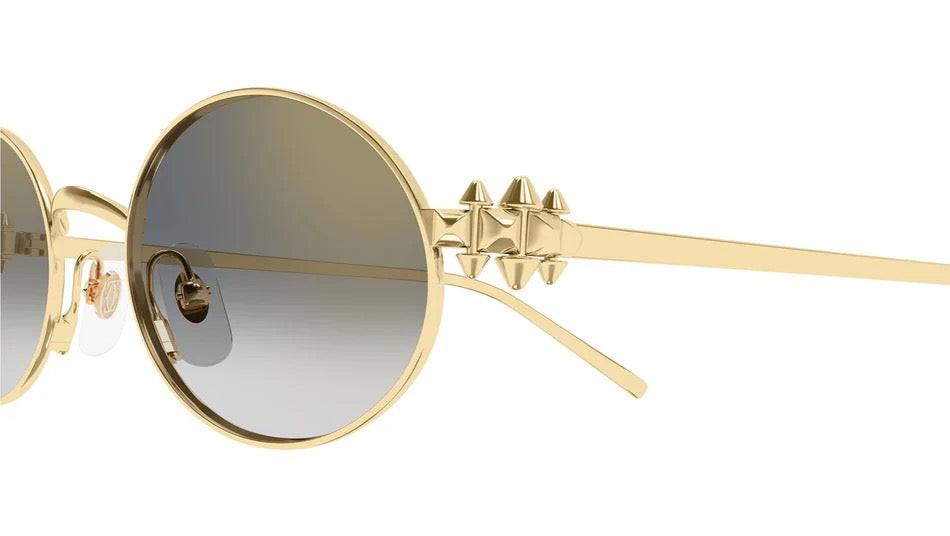 Cartier CT0644S 001 gold oval metal frame grey lens sunglasses side view