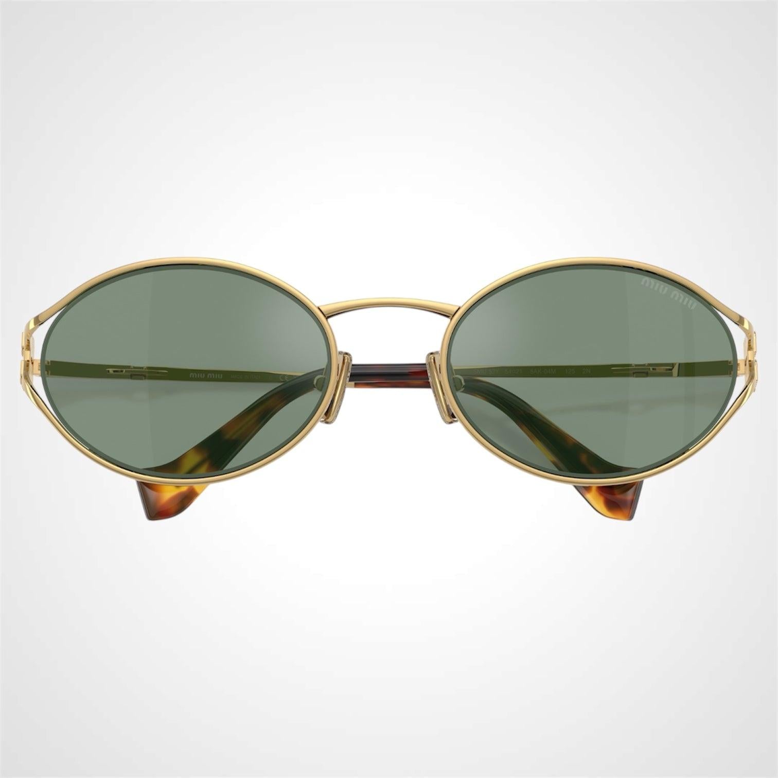 MIU MIU 0MU52YS 5AK04M gold metal green lens oval women's sunglasses front view