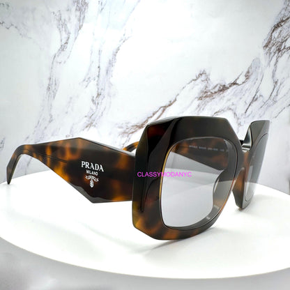 Prada PRB23S 20D50Q brown juniper tortoise grey lens symbole oversized sunglasses side view.