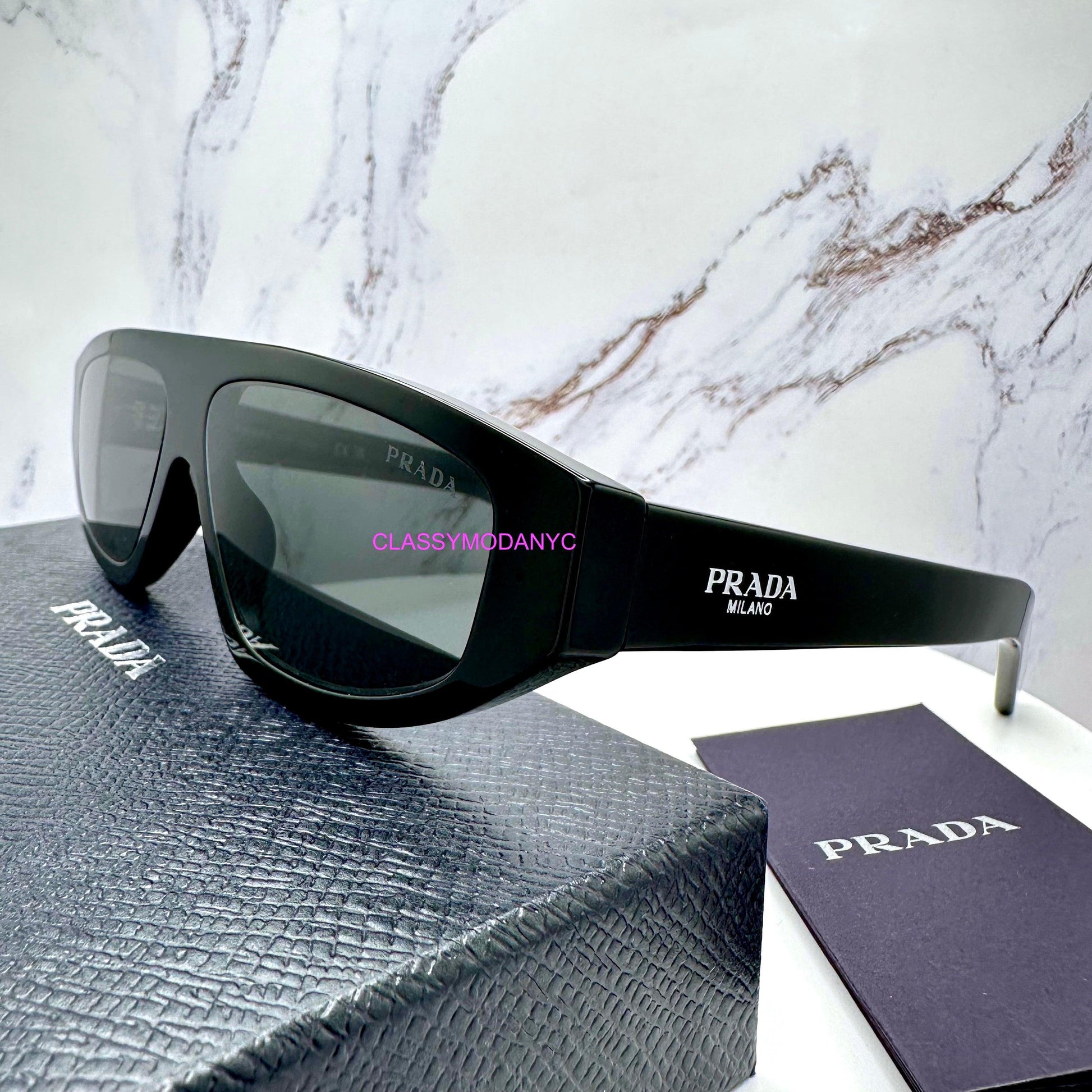 Prada 0PRC02S 16K08Z black shield Symbole logo sunglasses