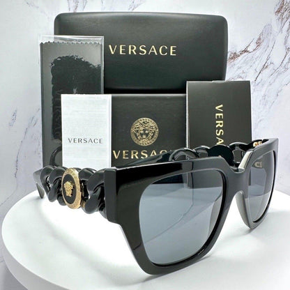 VERSACE 0VE4409 GB1/87 black chain gold medusa sunglasses with grey lens for women side view