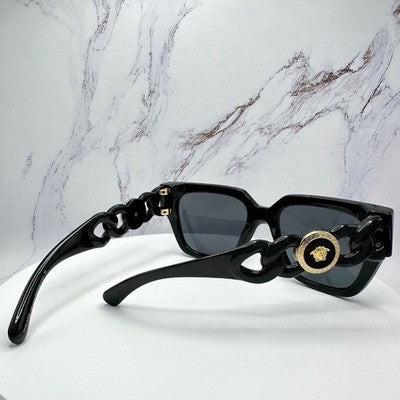 VERSACE 0VE4409 GB1/87 black sunglasses with chain temple arms gold metal medusa on women's sunglasses