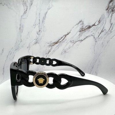 VERSACE 0VE4409 GB1/87 black chain temple arms with gold metal medusa on women's sunglasses