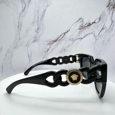 VERSACE 0VE4409 GB1/87 black chain temple arms with gold round metal medusa on women's sunglasses